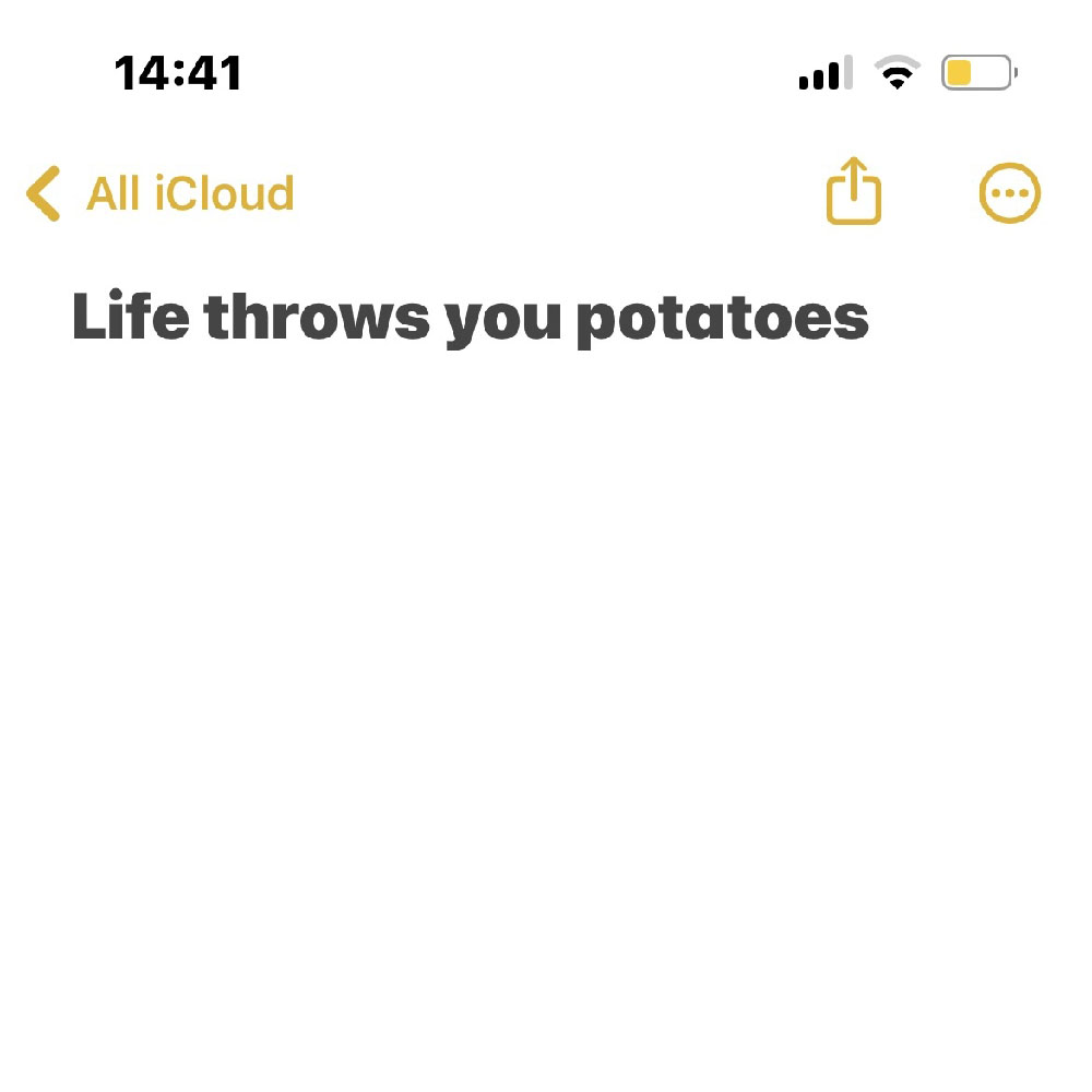 Apple note app with text: life throws potatoes